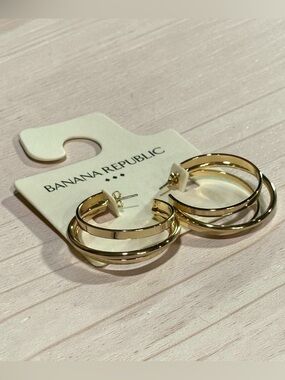 Banana Republic Shiny Gold-Tone Triple Hoop Earrings